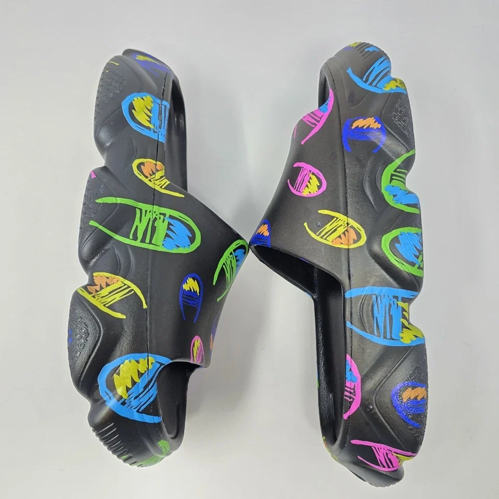Champion Kids Hyper Slide Black Multicolor Scribble Logo Platform Sandals Size 5
